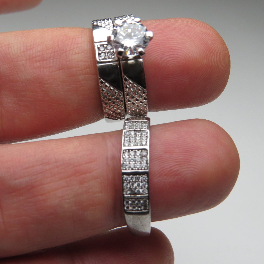 925 Sterling Silver Diamond Band Engagement Ring 3 Pieces Set 195$